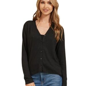 GAP Women's Basic Black Long Sleeve Linen Button Front Sweater Cardigan